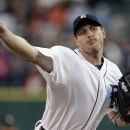 Detroit Tigers pitcher Max Scherzer throws to an Oakland Athletics batter in the first inning of a baseball game in Detroit on Tuesday, Sept. 18, 2012. (AP Photo/Paul Sancya)