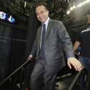 New Dallas Mavericks general manager Gersson Rosas walks off the stage after a news conference introducing free agents signed to the NBA basketball team in the offseason, Thursday, Aug. 15, 2013, in Dallas. (AP Photo/LM Otero)
