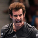 Andy Murray of Britain celebrates a point during the final match against David Ferrer from Spain at the Erste Bank Open tennis tournament in Vienna, Austria, Sunday, Oct. 19. 2014. (AP Photo/Ronald Zak)