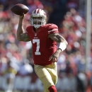 San Francisco 49ers quarterback Colin Kaepernick (7) passes against the Green Bay Packers during the third quarter of an NFL football game in San Francisco, Sunday, Sept. 8, 2013. (AP Photo/Marcio Jose Sanchez)