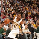 INDIANAPOLIS - NOVEMBER 6: Paul George #24 of the Indiana Pacers handles the ball against the Chicago Bulls at Bankers Life Fieldhouse on November 6, 2013 in Indianapolis, Indiana. (Photo by Ron Hoskins/NBAE via Getty Images)