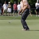 Matt Kuchar reacts to leaving a putt short for birdie on the number three green during the second round of the Byron Nelson Championship golf tournament Friday, May 18, 2012, in Irving, Texas. (AP Photo/Tony Gutierrez)