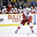 Detroit Red Wings center Valtteri Filppula, of Finland, plays against the Nashville Predators in the first period of an NHL hockey game on Sunday, April 14, 2013, in Nashville, Tenn. (AP Photo/Mark Humphrey)