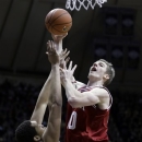 Indiana forward Cody Zeller, right, shoots over Purdue center A.J. Hammons during the first half of an NCAA college basketball game in West Lafayette, Ind., Wednesday, Jan. 30, 2013. (AP Photo/Michael Conroy)