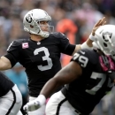Oakland Raiders quarterback Carson Palmer (3) passes against the Jacksonville Jaguars during the first quarter of an NFL football game, Sunday, Oct. 21, 2012, in Oakland, Calif. (AP Photo/Marcio Jose Sanchez)