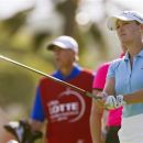 Cristie Kerr watches her drive off the 10th tee during the second round of the LPGA Lotte Championship golf tournament at the Ko Olina Golf Club, Thursday, April 19, 2012 in Kapolei, Hawaii. (AP Photo/Eugene Tanner)