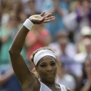 Serena Williams of the United States waves to the crowd after beating Caroline Garcia of France in their Women's second round singles match at the All England Lawn Tennis Championships in Wimbledon, London, Thursday, June 27, 2013. (AP Photo/Alastair Grant)