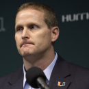 FILE - This Nov. 28, 2010, file photo shows Miami athletic director Kirby Hocutt discussing the firing of the schools head football coach during a news conference in Coral Gables, Fla. The NCAA said Wednesday, Aug. 17, 2011 it has been investigating the relationship between convicted Ponzi scheme artist Nevin Shapiro and the University of Miami for five months, and the allegations _ if true _ show the need for 