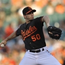 Baltimore Orioles pitcher Miguel Gonzalez delivers against the Detroit Tigers in the first inning of a baseball game on Friday, May 31, 2013, in Baltimore. (AP Photo/Gail Burton)