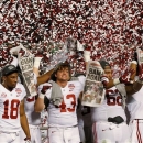 Alabama players celebrate after the BCS National Championship college football game against Notre Dame Monday, Jan. 7, 2013, in Miami. Alabama won 42-14. (AP Photo/Wilfredo Lee)