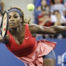 Serena Williams returns a shot to Victoria Azarenka, of Belarus, during the women's singles final of the 2013 U.S. Open tennis tournament, Sunday, Sept. 8, 2013, in New York. (AP Photo/David Goldman)