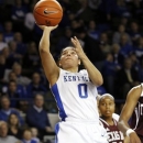 Kentucky's Jennifer O'Neill (0) shoots in front of Texas A&M's Adrienne Pratcher (32) during the first half of an NCAA college basketball game at Memorial Coliseum in Lexington, Ky., Thursday, Jan. 10, 2013. (AP Photo/James Crisp)