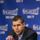 MEMPHIS, TN - MAY 1: Dave Joerger head coach of the Memphis Grizzlies addresses the media after Game Six of the Western Conference Quarterfinals against the Oklahoma City Thunder during the 2014 NBA Playoffs on May 1, 2014 at FedExForum in Memphis, Tennessee. (Photo by Joe Murphy/NBAE via Getty Images)