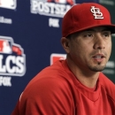 St. Louis Cardinals starting pitcher Kyle Lohse speaks during a news conference Tuesday, Oct. 16, 2012, in St. Louis. Lohse is scheduled to start Game 3 of baseball's National League championship series Wednesday, when they host the San Francisco Giants. (AP Photo/Jeff Roberson)