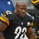 Pittsburgh Steelers outside linebacker James Harrison (92) sits on the sidelines during the fourth quarter of an NFL football game against the Cleveland Browns in Pittsburgh, Sunday, Dec. 30, 2012. The Steelers won 24-10. (AP Photo/Gene J. Puskar)