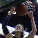 Gonzaga's Kelly Olynyk scores against San Francisco during the second half of an NCAA college basketball game, Saturday, Feb. 16, 2013, in San Francisco. (AP Photo/Ben Margot)