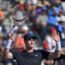 Andy Murray, of Great Britain, waves after beating Vasek Pospisil, of Canada, in their match at the BNP Paribas Open tennis tournament, Saturday, March 14, 2015, in Indian Wells, Calif. (AP Photo/Mark J. Terrill)