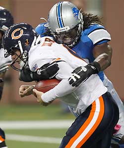 The Lions' Willie Young sacks Bears QB Jay Cutler during the fourth quarter of Detroit's 24-13 win.