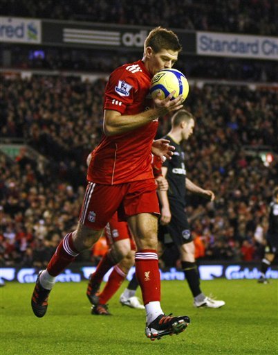 Liverpool's Steven Gerrard Celebrates