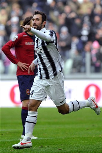 Juventus' Mirko Vucinic Of Montenegro Celebrates