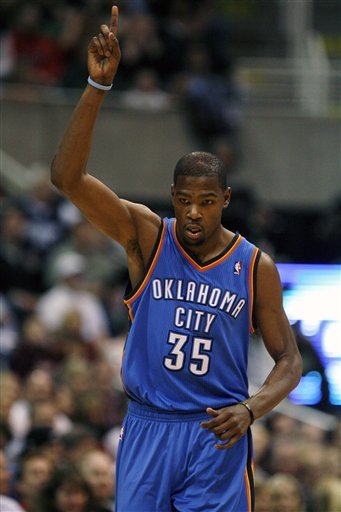 Oklahoma City Thunder Forward Kevin Durant (35) Celebrates