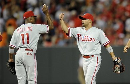 Philadelphia Phillies' Shane Victorino (8) Celebrates