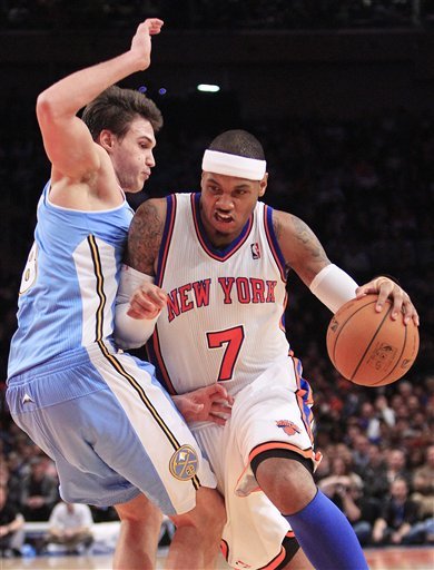 New York Knicks' Carmelo Anthony  Drives