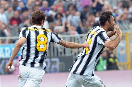 Juventus' Mirko Vucinic, Right, Of Montenegro, Celebrates