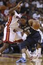 Memphis Grizzlies forward Rudy Gay (22) drives against Miami Heat center Ronny Turiaf (21) during the first half of an NBA basketball game, Friday, April 6, 2012 in Miami. Gay scored 17 points, Zach Randolph had 14 points and 14 rebounds in the Grizzlies 97-82 win.