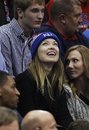 Actress Olivia Wilde looks at the scoreboard during the second half of an NCAA college basketball game between Kansas and Howard in Lawrence, Kan., Thursday, Dec. 29, 2011. Wilde, who appears on TV's 