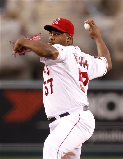 Los Angeles Angels Pitcher Jerome Williams Delivers