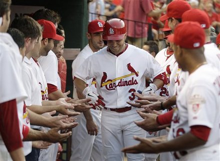 St. Louis Cardinals' Carlos Beltran (3) Celebrates