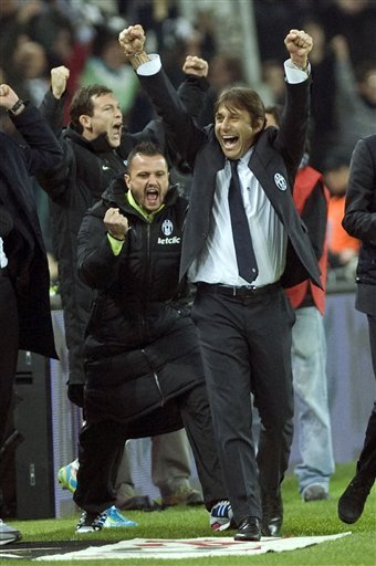 Juventus' Coach Antonio Conte, Right, Celebrates