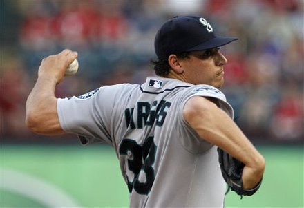 Seattle Mariners Starting Pitcher Jason Vargas (38) Delivers