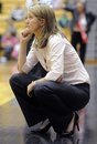 Princeton coach Courtney Banghart watches game action against Dartmouth during an NCAA college basketball game, Saturday, Feb. 25, 2012, in Princeton, N.J. Princeton won 94-57.