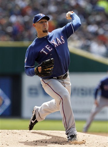 Texas Rangers Pitcher Matt Harrison Throws