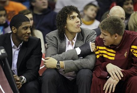 Cleveland Cavaliers' Anderson Varejao, From Brazil, Center, Sits