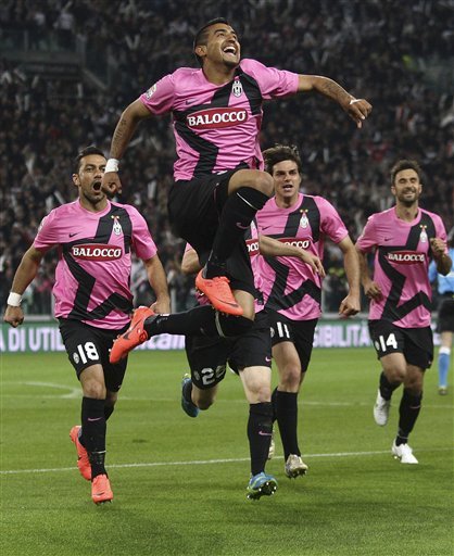 Juventus Chilean Forward Arturo Vidal Jumps