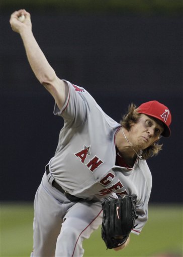 Los Angeles Angels Starting Pitcher Jered Weaver Throws