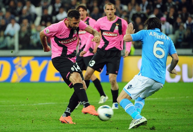 Juventus' Forward Of Montenegro Mirko Vucinic (L) Fights