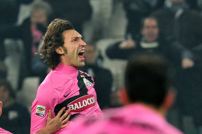 Juventus' Midfielder Andrea Pirlo (C) Celebrates
