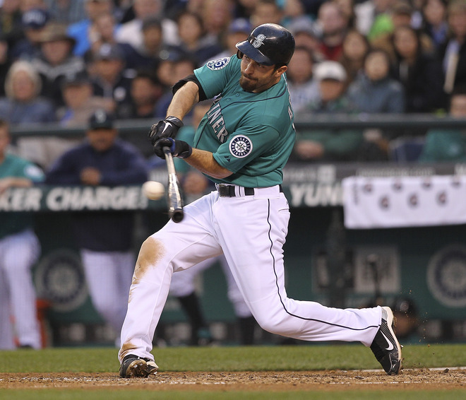   Dustin Ackley #13 Of The Seattle Mariners Hits