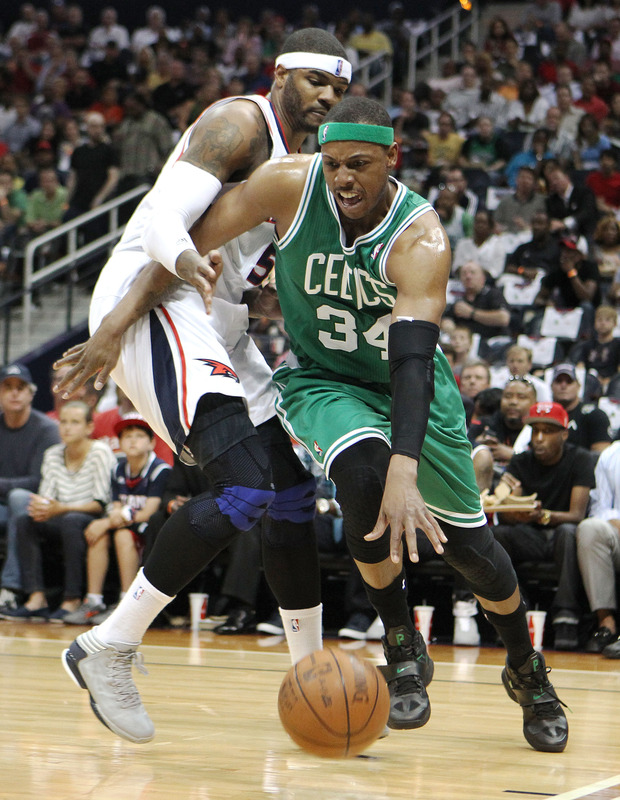   Forward Paul Pierce #34 Of The Boston Celtics Dribbles