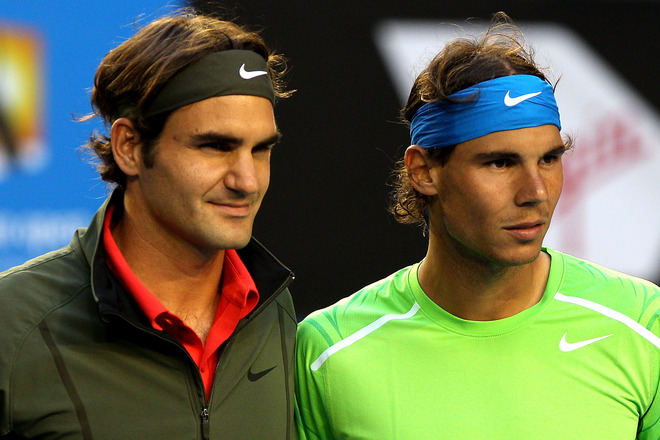  Roger Federer Of Switzerland And Rafael Nadal Of Spain Plays