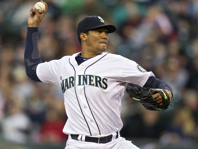   Hector Noesi #45 Of The Seattle Mariners Delivers
