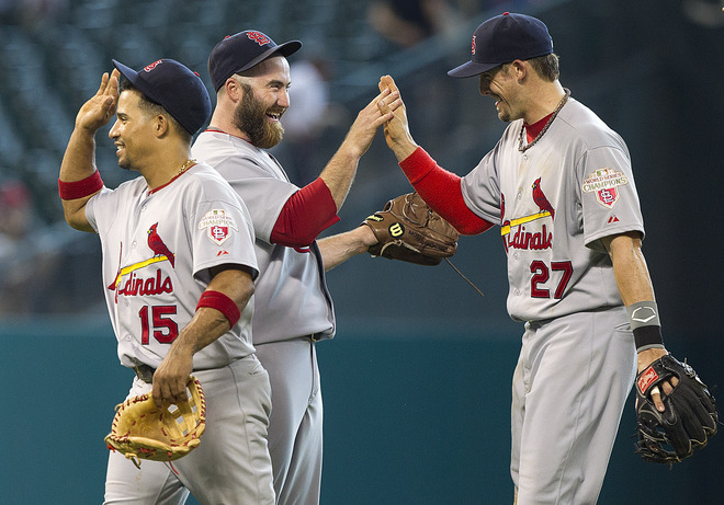 St. Louis Cardinals (L to R) Yadier Molina and Rafael Furcal along