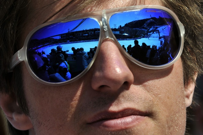 glasses of Overall World Cup winner Austria's Marcel Hirscher during the