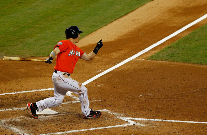  Bryan Petersen #11 Of The Miami Marlins Hits