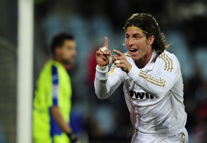 Real Madrid's Defender Sergio Ramos Celebrates