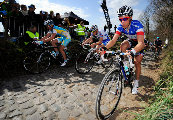 French Cyclist Sylvain Chavanel (R) Of Team Omega Pharma - Quick Step Competes